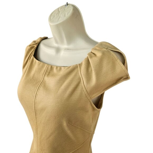 Diane Von Furstenberg Helen Wool Knit Mini Sheath Dress Size 6 Cap Sleeve Beige - Picture 2 of 10